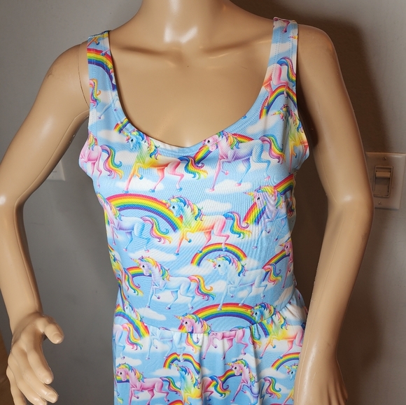 NWT Lisa Frank Unicorn Rainbow Dress Sz Small Sleeveless Magical XOXO Stretchy - Picture 2 of 16